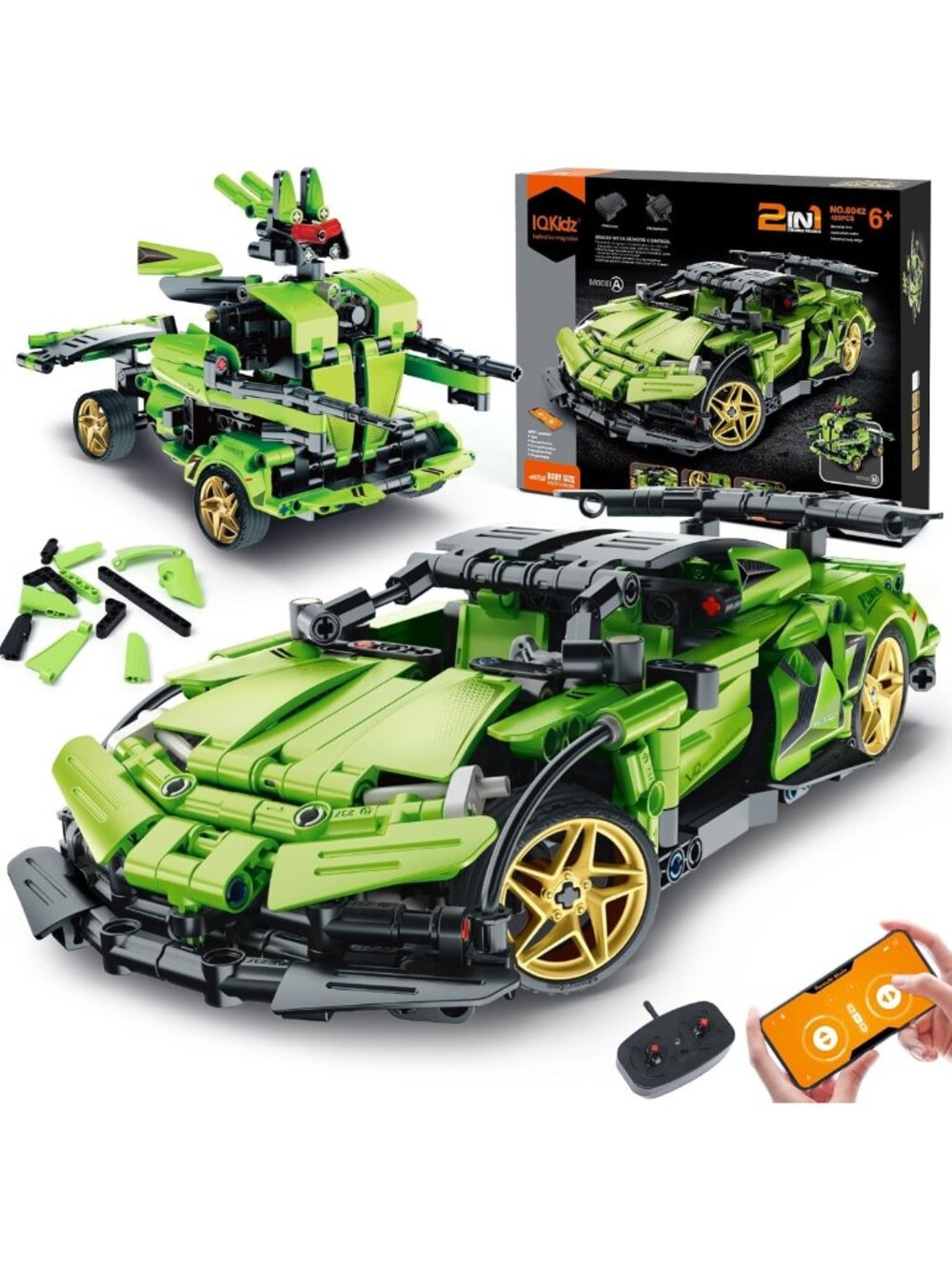 STEM Building Blocks Kit - 2-in-1 Remote Control Race Car & Robot Toy for Kids